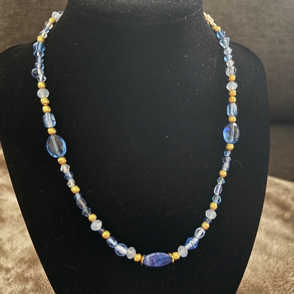 Elegant Blue and Gold Beaded Necklace